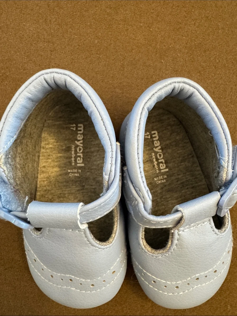 Classic Baby T-Strap Shoes in Light Blue Leather